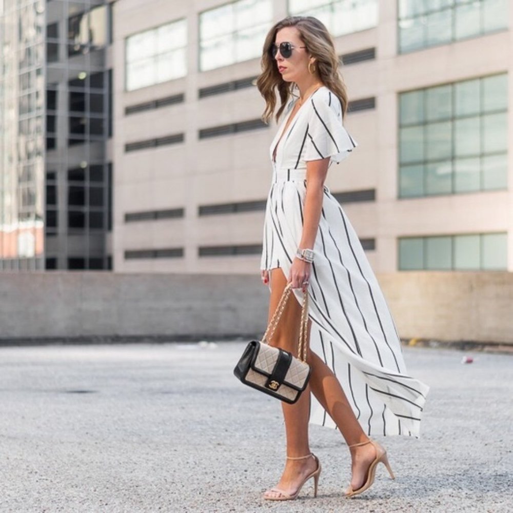 New Crystal Sky Striped Maxi Romper
